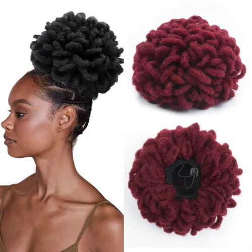 Vista 22 de Moños de Cola de Caballo con Cordón Negro Marrón Loc para Mujeres Negras Moño Rizado de Pétalo Loc Cola de Caballo de Rastas Trenzas Faux Locs Moño