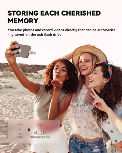 Vista 3 de Memoria USB para Fotos de iPhone de 256GB con Certificación MFi, Unidad Flash USB para Respaldo de Fotos/Videos, Memoria USB de Alta Velocidad Rosa