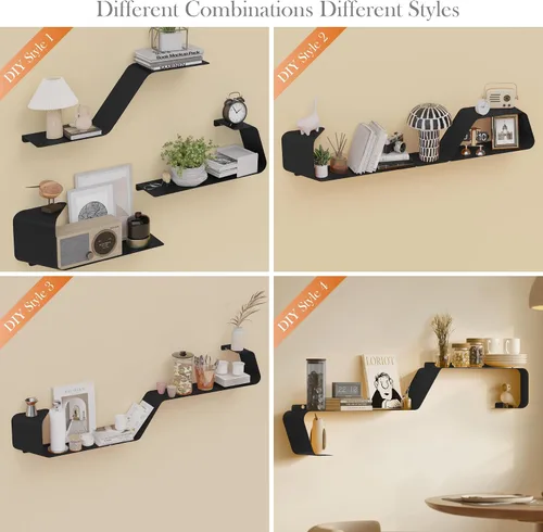Vista 9 de Sttoraboks Estantes flotantes, juego de 3 estantes de metal montados en la pared con diseño único para almacenamiento en la pared, estante
