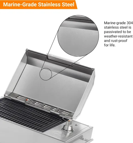 Vista 5 de Kenyon B70200 City Grill, parrilla portátil, acero inoxidable, quemador único, control de perilla, tapa facetada, aprobado por UL