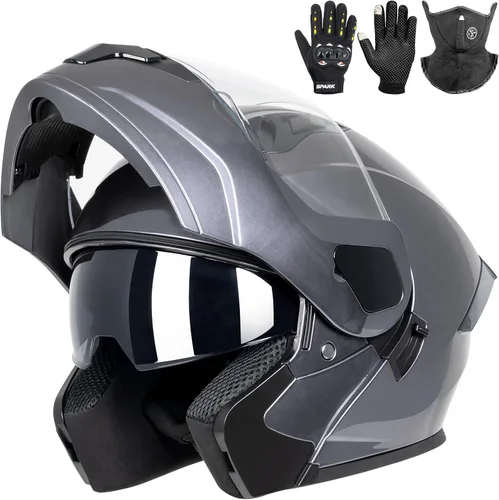 Vista 19 de Casco modular para motocicleta de adultos, con doble visera abatible, cara completa, aprobado por DOT para hombres, mujeres, moto, ATV, UTV, moto