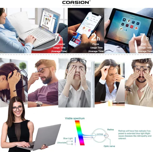 Vista 4 de COASION Lentes de bloqueo de luz azul para mujer, estilo vintage, redondas, antirrayos azules, lentes para juegos de computadora
