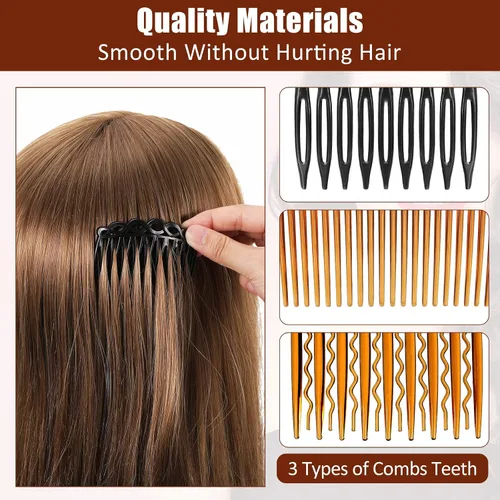 Vista 4 de Chuangdi Juego de 32 peines laterales franceses para el cabello, peine giratorio de plástico con clip para el cabello, accesorios para velo de boda