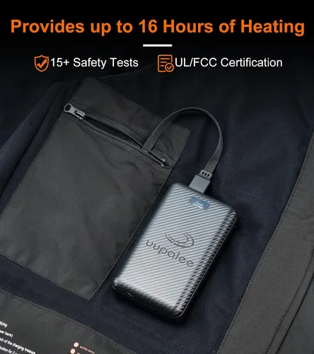 Vista 4 de uupalee Heated Jacket for Men (with 16000 mAh Battery Pack and Detachable Hood)