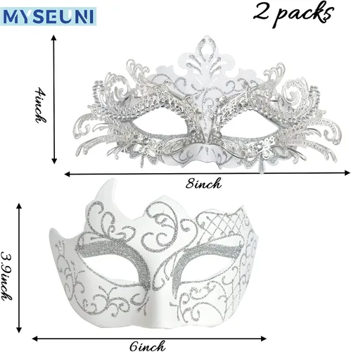 Vista 4 de Máscaras de máscaras para parejas Máscara veneciana de filigrana de metal brillante con diamantes de imitación y máscara veneciana para hombre
