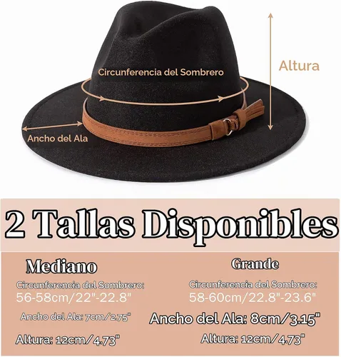 Vista 4 de Lisianthus Sombrero Fedora de ala ancha vintage para hombre y mujer con hebilla de cinturón Negro
