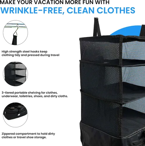 Vista 4 de Grand Fusion Housewares Stow-N-Go - Organizador de equipaje y viaje, artículos esenciales de viaje, cubos de embalaje colgantes con estantes