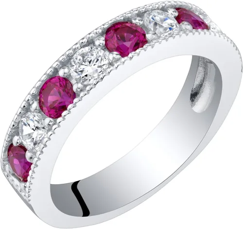 Vista 8 de PEORA Anillo de boda de plata de ley de 0.157 pulgadas con milgrain y media eternidad para mujer, varias piedras preciosas, ajuste cómodo, tamaños 5