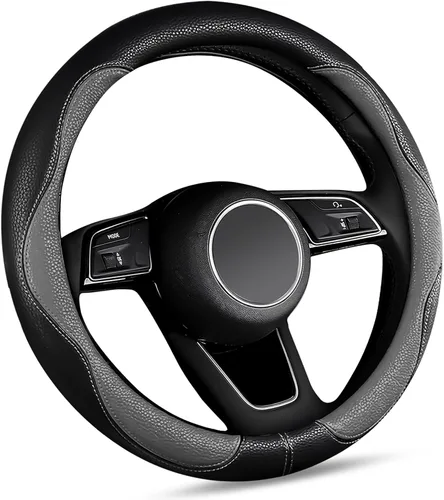 Vista 9 de Funda negra para volante de automóvil, antideslizante, transpirable, cómoda, de cuero PU, lindo protector universal, accesorios interiores