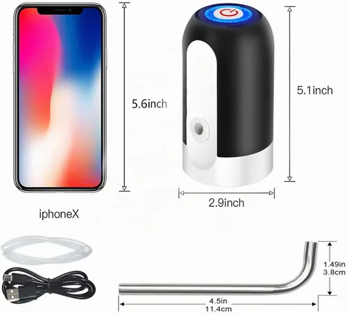 Vista 8 de Bomba de agua universal para botella de 5 galones, dispensador de agua eléctrico, bomba de agua automática portátil con interruptor y carga USB