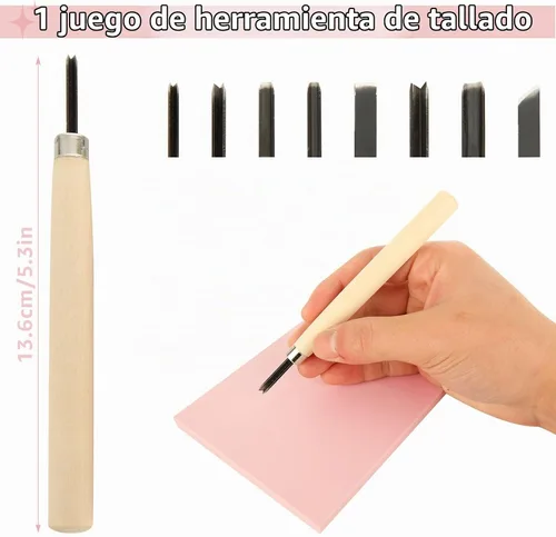 Vista 3 de Kit de fabricación de sellos de goma de 10 piezas - Kit de impresión en bloque, herramientas de talla de linóleo con 8 tipos de cuchillas, 8 piezas