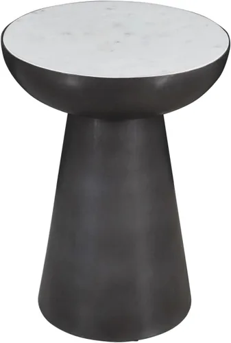Vista 7 de Jofran - Mesa auxiliar redonda de pedestal con parte superior de mármol y base de hierro, mesa moderna para sala de estar, dormitorio, color blanco