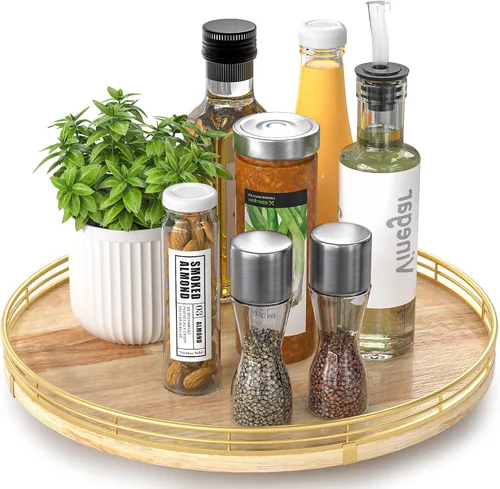 Vista 15 de Marble Lazy Susan - Tocadiscos para mesa, bandeja redonda de mármol de grano de madera antigua de 10 pulgadas para mesa de comedor, encimera de Negro