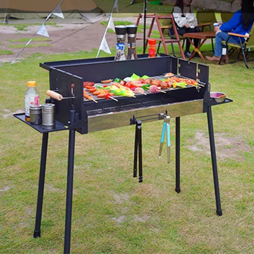 Vista 3 de Worparsen Parrilla plegable de carbón para barbacoa, parrilla de barbacoa de acero inoxidable, temperatura ajustable de 3 engranajes, resistente al