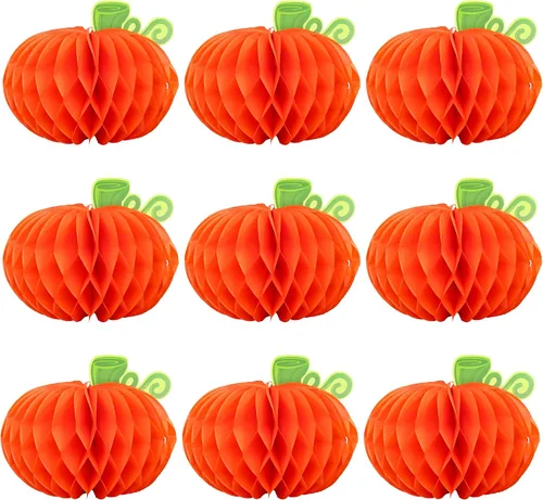 Vista 10 de Gyufise 6 centros de mesa de calabaza, calabaza de papel, panal, calabaza, centros de mesa de calabaza, calabazas de tejido 3D, decoración colgante