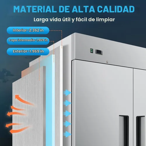 Vista 3 de Congelador comercial de 2 puertas con alcance vertical sólido en dos secciones de acero inoxidable certificado NSF 54 pulgadas de ancho, capacidad