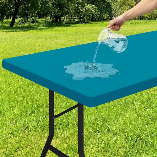 Vista 51 de Smiry - Mantel rectangular de vinilo con respaldo de franela elástica ajustada para mesas plegables de 2 pies, manteles impermeables y lavables