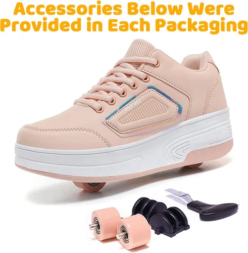 Vista 4 de Wooowyet - Zapatos con ruedas recargables para patinar para niños, unisex, con luces LED, moda