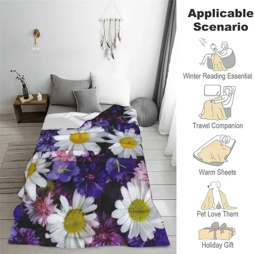 Vista 4 de Manta de cámara y flores, manta suave y cálida y acogedora, regalos para adultos, niños y mujeres, manta de franela ligera y mullida para sofá