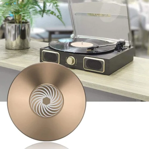 Vista 7 de Disco de audio con abrazadera de grabación Tocadiscos de aluminio Reproductor de discos Peso LP Disco Estabilizador Reductor de vibración (Oro)
