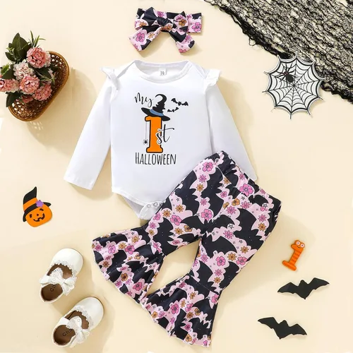 Vista 2 de My First Halloween - Conjunto de ropa de manga larga para bebé niña, mameluco de calabaza recién nacida