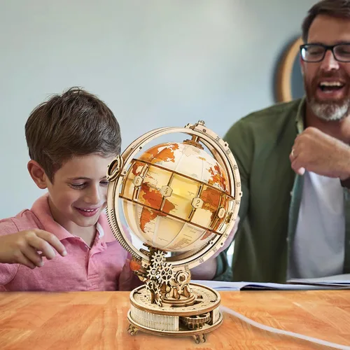 Vista 2 de ROKR Juego de rompecabezas de madera 3D para adultos, globo luminoso, caja de música Orrey y caja de música para violonchelo, regalo único
