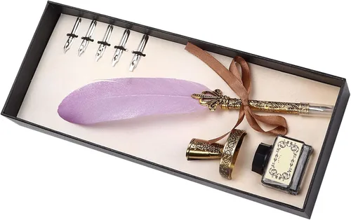 Vista 7 de Pen Set, Vintage Calligraphy Writing Suit with Metal Holder and Glass Ink Bottle, 1-5mm Flat Nib for Gothic Italian Script, Complete Gift Box for