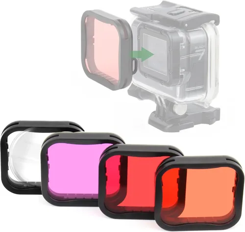 Vista 10 de GEPULY Paquete de 4 filtros submarinos para buceo para GoPro Hero 8 9 10 11 12 13 Estuche oficial impermeable en negro, rojo claro, magenta