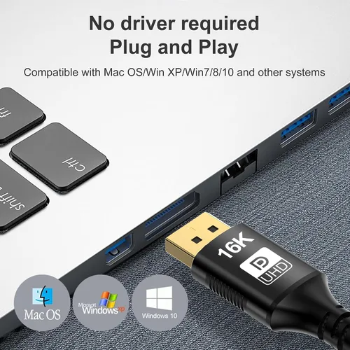 Vista 6 de Mini DP a DisplayPort 2.1 16K Cable 2M 6.6FT 8K (7680x4320) @120Hz 4K @240Hz DP 1.4 2.0 Transmisión bidireccional Display Port a Mini DisplayPort