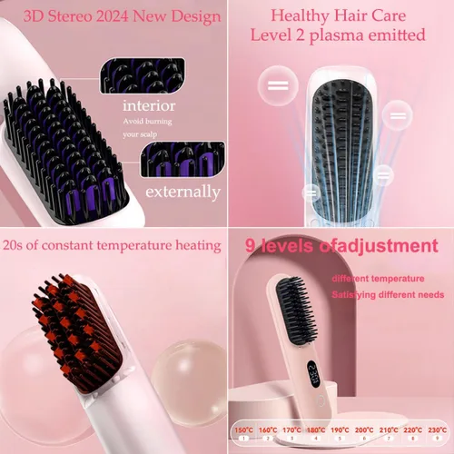 Vista 4 de Porta - Cepillo alisador de pelo inalámbrico, mini cepillo alisador portátil for Travel, Negative Ion Hot Comb Hair Straightener for Women