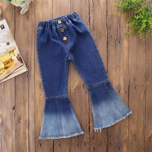Vista 4 de MODNTOGA Pantalones de mezclilla para niñas bebés, pantalones acampanados vintage, pantalones acampanados para niños, ropa occidental para niñas