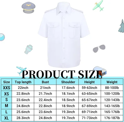 Vista 2 de Disfraz de capitán piloto de aerolínea, incluye camisa, sombrero de piloto, corbata, gafas de sol, insignia para adultos, disfraz de aviador