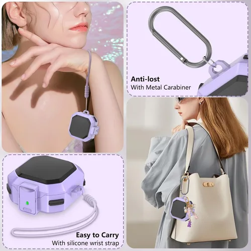 Vista 6 de Ekoonpft Funda para Samsung Galaxy Buds 2 Pro/Buds Pro/Buds Live/Buds 2/Galaxy Buds FE (2023), funda Pruple con bloqueo anticaída, bonito dije