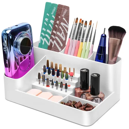 Vista 14 de CGBE Organizador para brocas de taladro de uñas, organizador de 28 agujeros para brocas de uñas, organizador profesional de herramientas para uñas