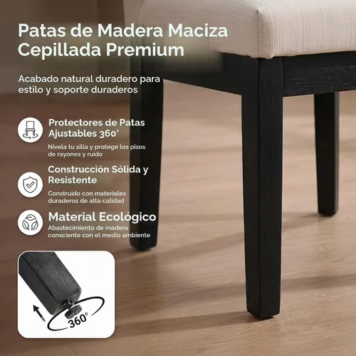 Vista 6 de HNY Juego de 2 sillas de comedor modernas con cómodo soporte de espalda, sillas de comedor tapizadas de lino suave con patas de madera maciza