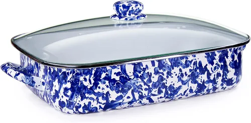 Vista 9 de Golden Rabbit Enamelware - Sartén para asar con tapa, 10.5 cuartos de galón, Black Swirl