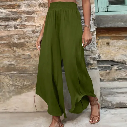 Vista 2 de Match Mujer Wild Cargo Pantalones Cintura elástica Pantalones de lino Barril Recto Pierna ancha Pantalones Largos