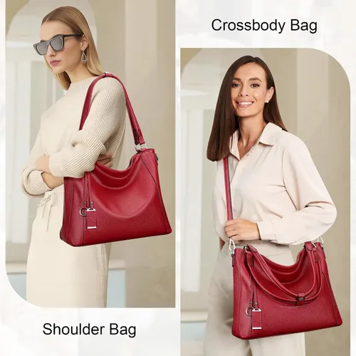 Vista 10 de Over Earth Genuine Leather Purses for Women Large Hobo Bags Lady Shoulder Handbags with Detachable Strap