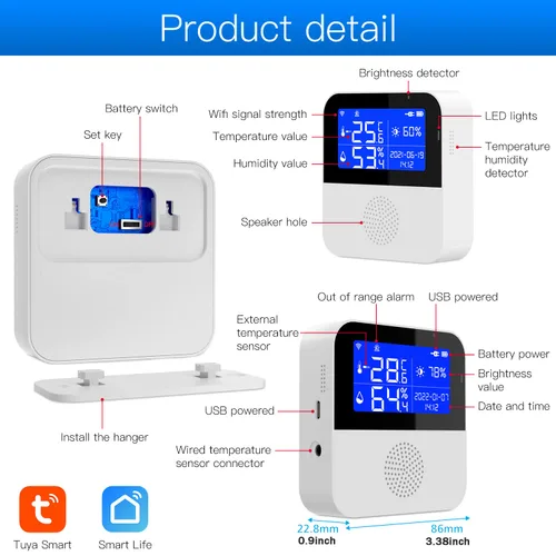 Vista 7 de Termómetro higrómetro WiFi con sonda impermeable: sensor inteligente de humedad de temperatura con pantalla LCD retroiluminada y función