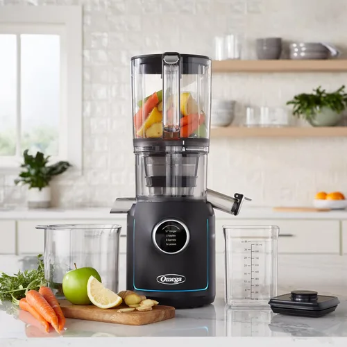 Vista 11 de Omega Ultimate Performance - Exprimidor de lotes de masticación lenta con tecnología intellidial, extractor de jugo de verduras y frutas con tolva