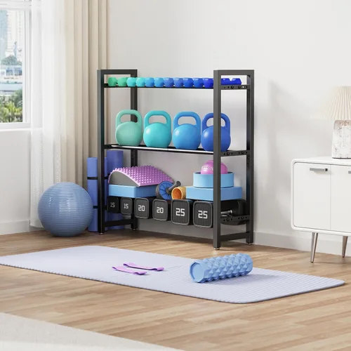 Vista 2 de Soporte ajustable para mancuernas de 3 niveles, soporte de almacenamiento de pesas de alta resistencia de 450 libras para mancuernas, estante