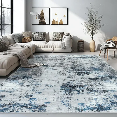 Vista 42 de Auemtyn Alfombra de área de 8 x 10 pies para sala de estar, alfombra lavable con parte trasera antideslizante, alfombra de pelo bajo para gris