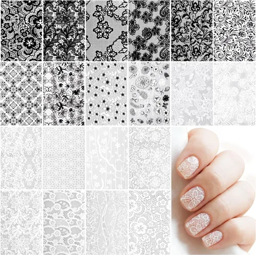 Vista 9 de SmallCat 20 rollos de papel de aluminio de transferencia de uñas, lámina de uñas de encaje, calcomanías de uñas de flores, arte de uñas