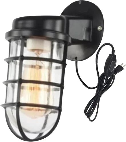 Vista 8 de Kiven Luz de jaula impermeable para exteriores e interiores, luz de linterna de montaje en pared, luz de porche industrial con cable de enchufe