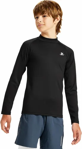Vista 24 de DEVOROPA Youth Boys Compression Thermal Shirt Long Sleeve Kids Fleece Baselayer Soccer Baseball Undershirt Slim/Regular/Husky Cuello redondo-negro