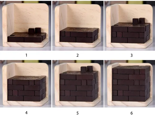 Vista 4 de Rompecabezas de madera para el cerebro de madera, rompecabezas de madera en forma de T, geométrico, intelectual, rompecabezas de cubo de lógica