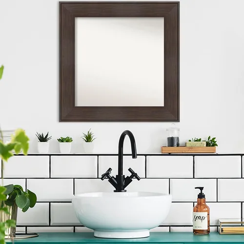Vista 4 de Amanti Art Espejo personalizado, espejo de baño de veta de madera rústica William, espejo de pared o espejo de tocador de baño sobre el fregadero