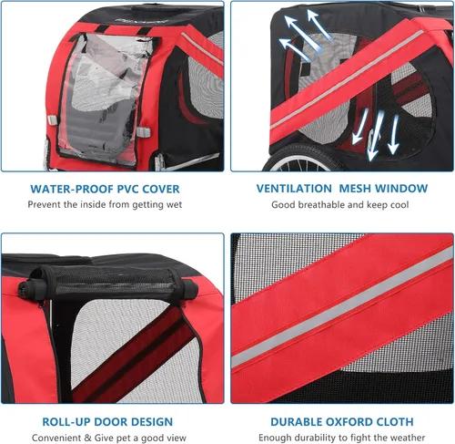 Vista 10 de PEXMOR Remolque de bicicleta para perros, carrito plegable para mascotas con enganche universal, transporte de carga para perro y ruedas de Azul