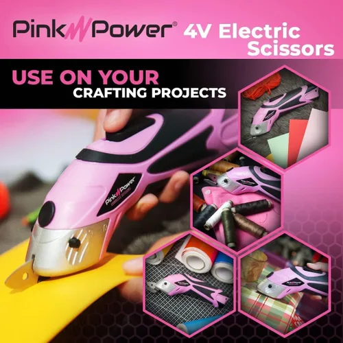 Vista 4 de Pink Power Tijeras Eléctricas Inalámbricas Cortador de Tela para Manualidades, Cajas, Costura, Alfombras y Álbumes de Recortes - Cizallas Rotativas
