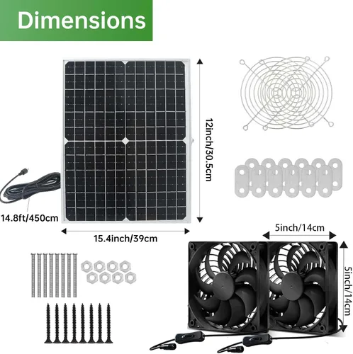 Vista 3 de Ventilador solar para gallinero de 25 W, ventilador de escape alimentado por panel solar con cable de interruptor de encendido/apagado de 13 pies